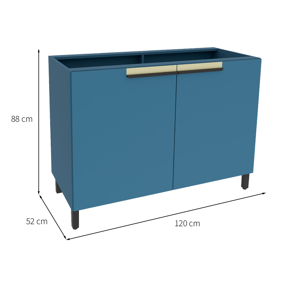 Balcão de Cozinha Manhattan 2 Portas Azul Orion 120 cm