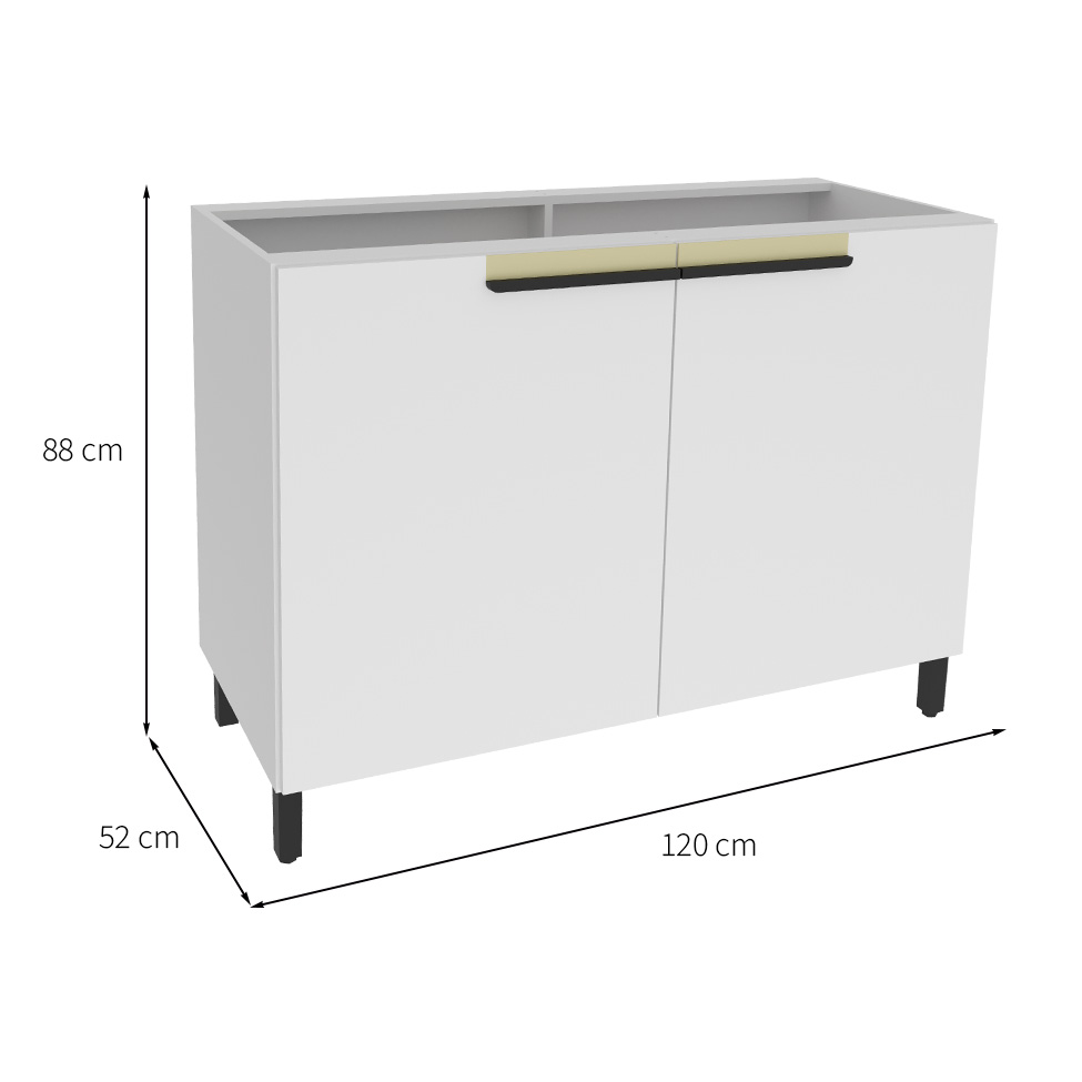 Balcão de Cozinha Manhattan 2 Portas Branco Ártico 120 cm