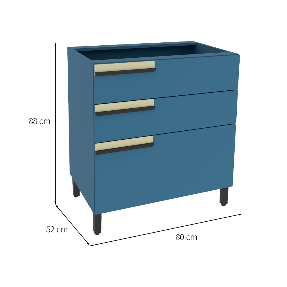 Balcão de Cozinha Manhattan 3 Gavetas Azul Orion