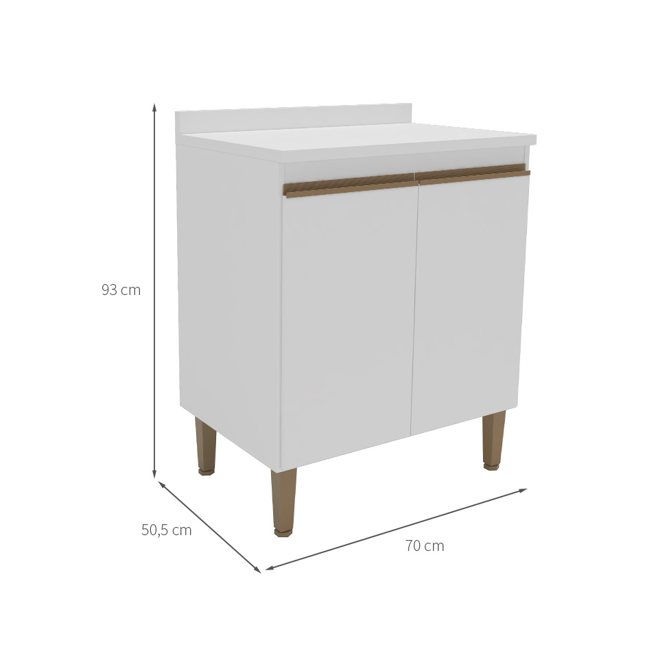 Balcão de Cozinha Margarida com Tampo 2 Portas Branco