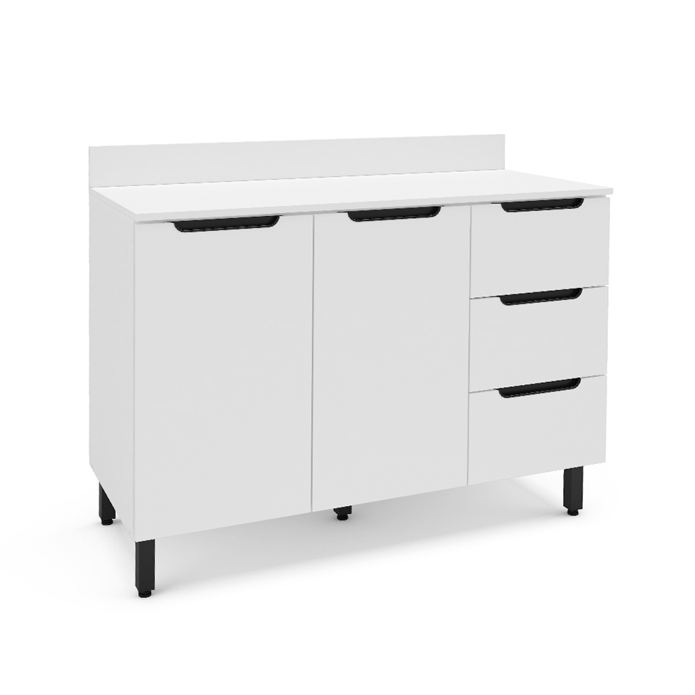 Balcão de Cozinha Meena com Tampo 2 Portas 3 Gavetas Branco
