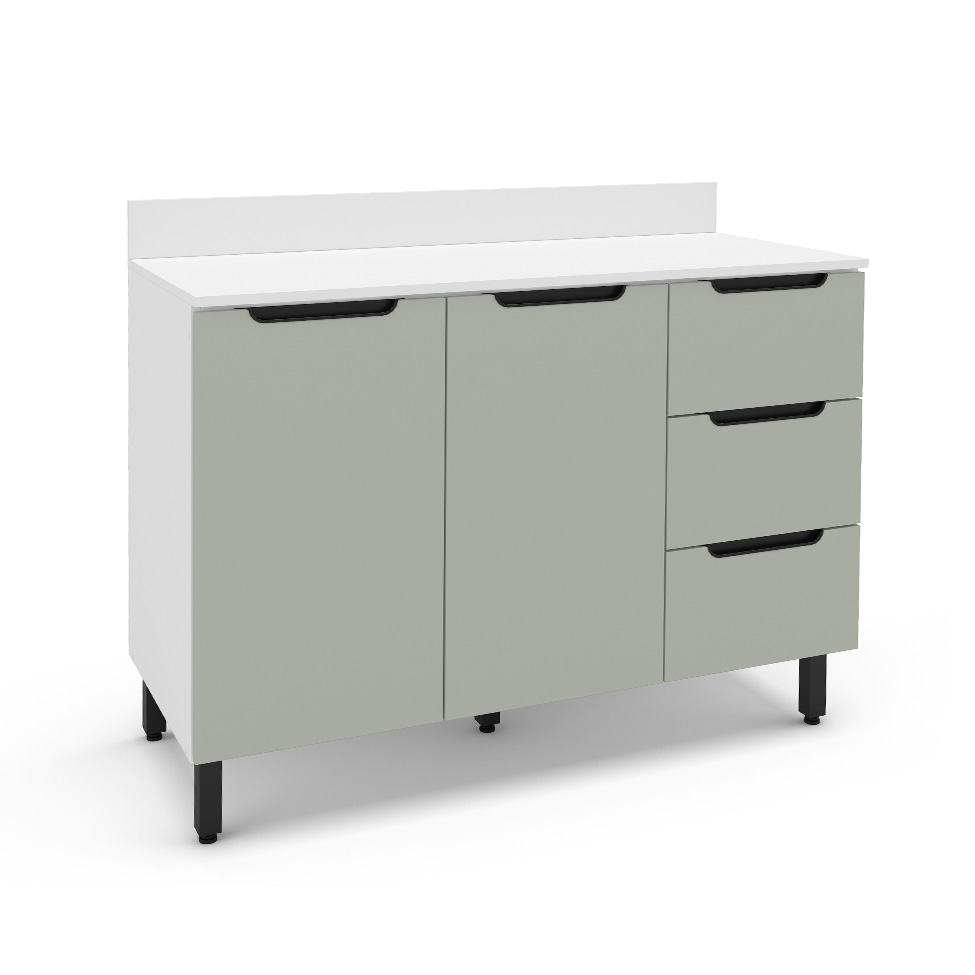 Balcão de Cozinha Meena com Tampo 2 Portas 3 Gavetas Verde e Branco