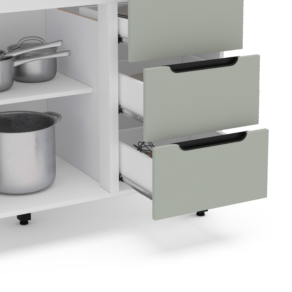 Balcão de Cozinha Meena com Tampo 2 Portas 3 Gavetas Verde e Branco