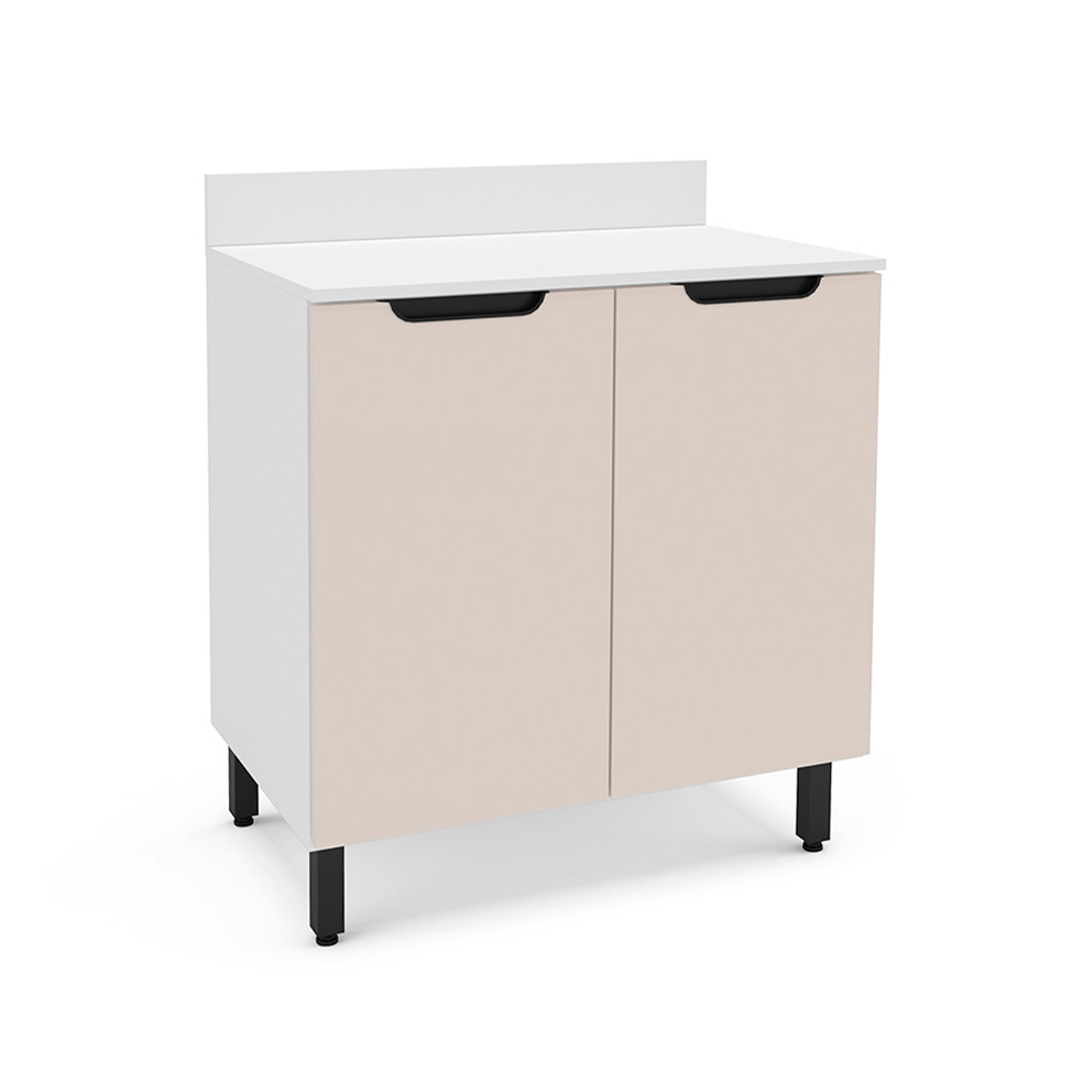 Balcão de Cozinha Meena com Tampo 2 Portas Creme e Branco