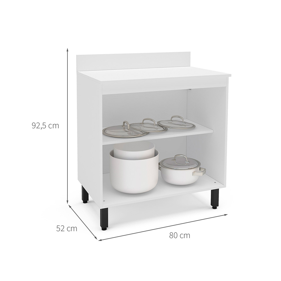 Balcão de Cozinha Meena com Tampo 2 Portas Creme e Branco