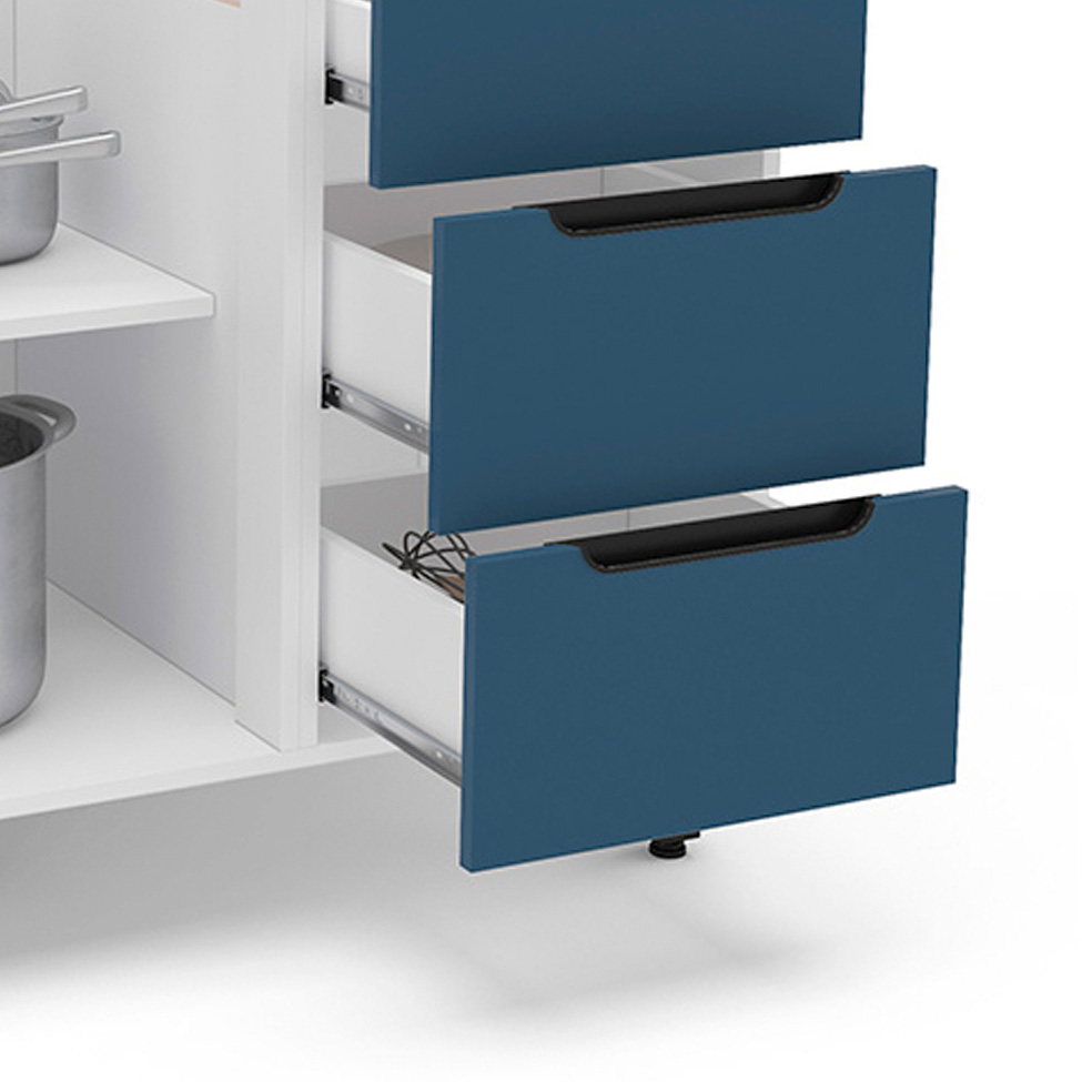 Balcão de Cozinha Meena sem Tampo 2 Portas 3 Gavetas Azul e Branco