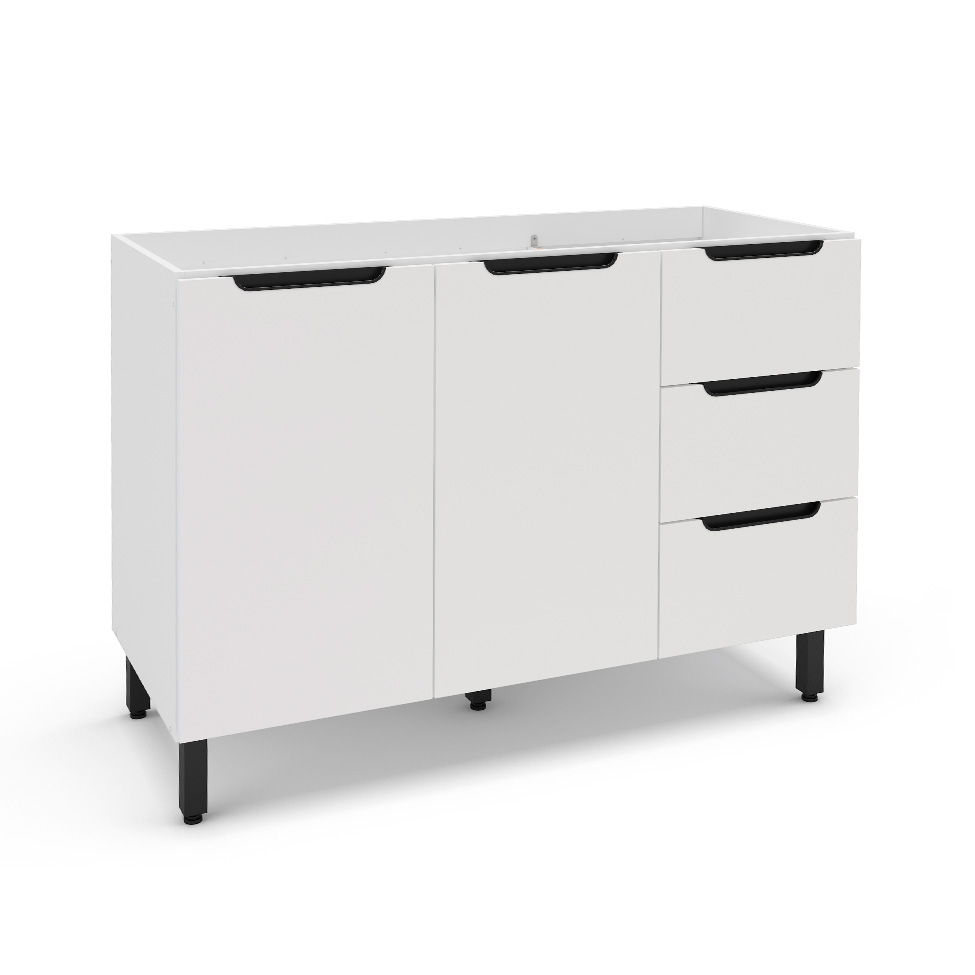 Balcão de Cozinha Meena sem Tampo 2 Portas 3 Gavetas Branco