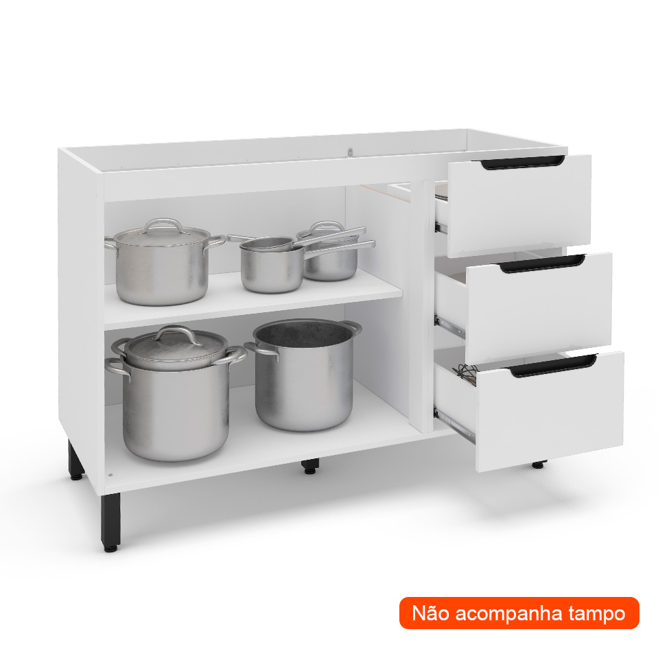 Balcão de Cozinha Meena sem Tampo 2 Portas 3 Gavetas Branco