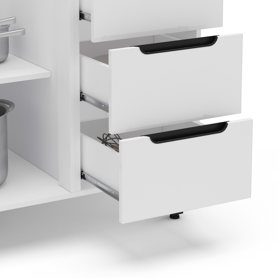Balcão de Cozinha Meena sem Tampo 2 Portas 3 Gavetas Branco