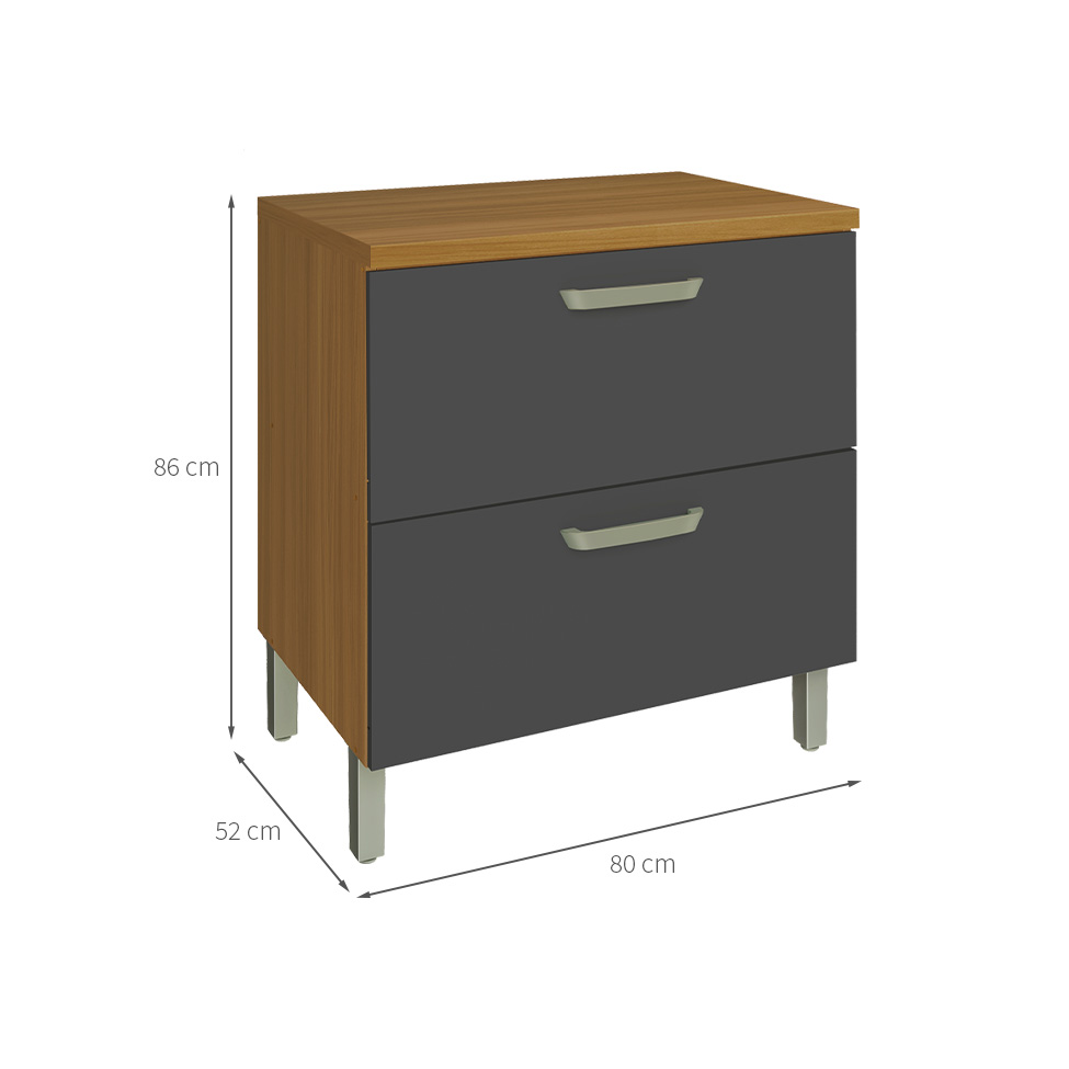 Balcão de Cozinha Princesa com Tampo 1 Porta 1 Gaveta Freijó e Grafite