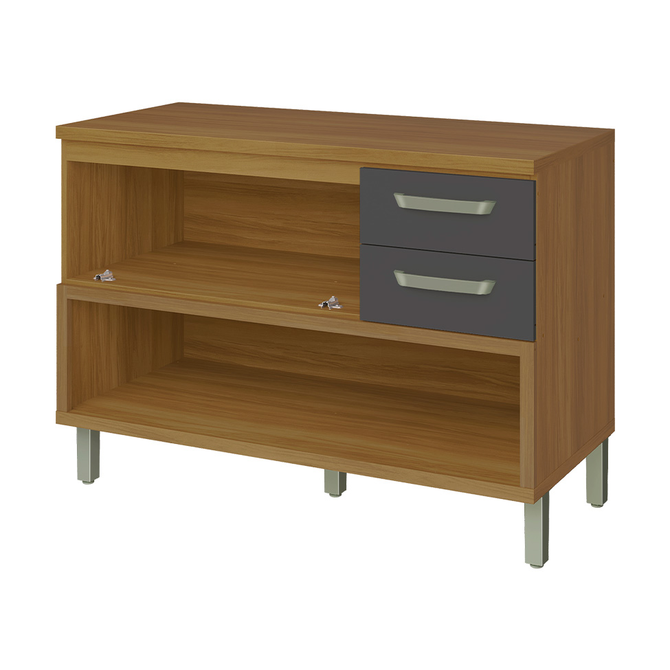 Balcão de Cozinha Princesa com Tampo 1 Porta 2 Gavetas Freijó e Grafite