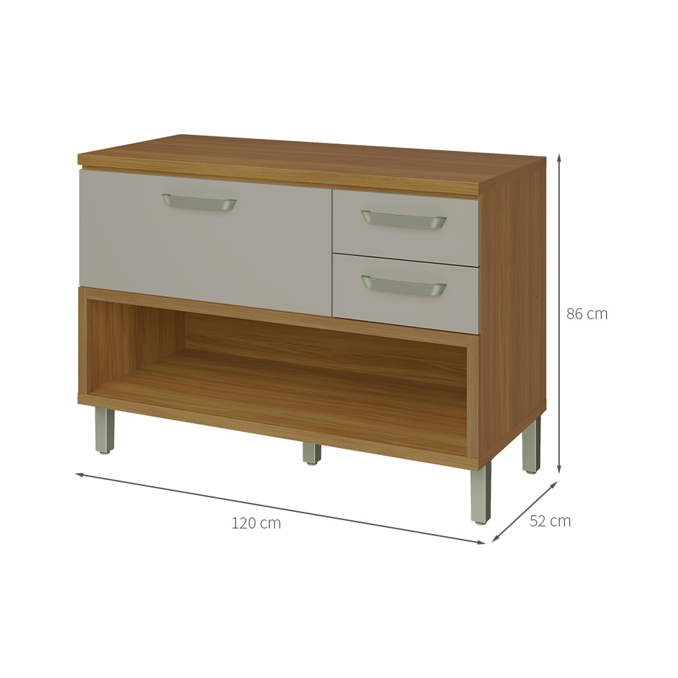 Balcão de Cozinha Princesa com Tampo 1 Porta 2 Gavetas Freijó e Off White