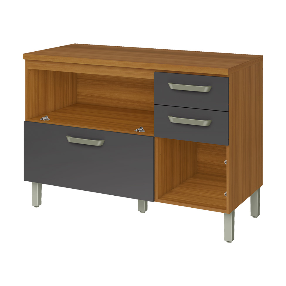 Balcão de Cozinha Princesa com Tampo 2 Portas 3 Gavetas Freijó e Grafite