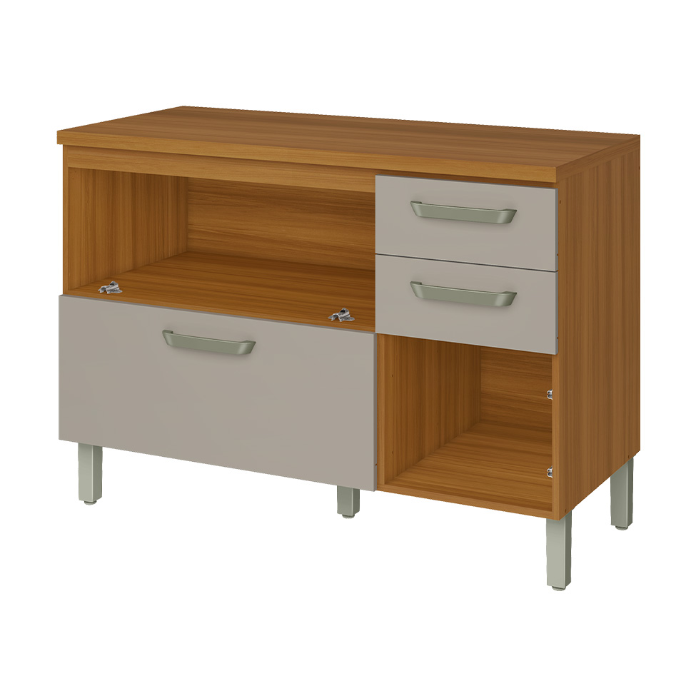 Balcão de Cozinha Princesa com Tampo 2 Portas 3 Gavetas Freijó e Off White