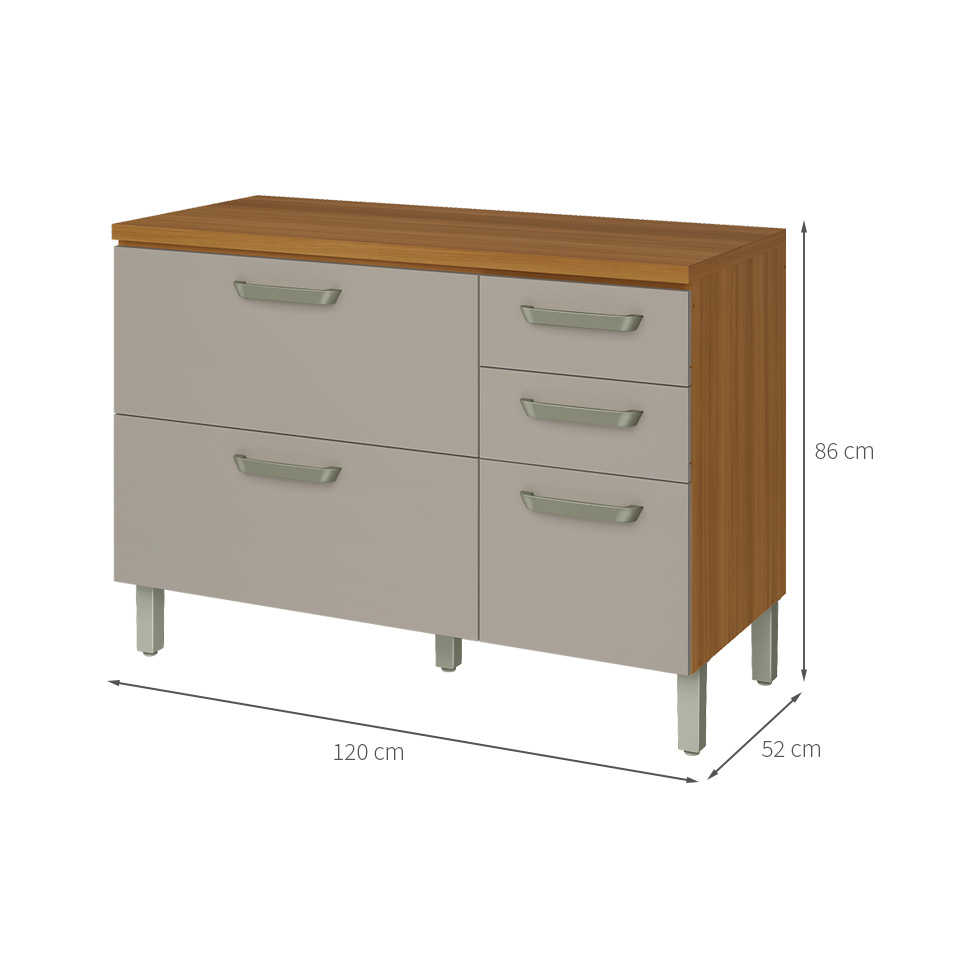 Balcão de Cozinha Princesa com Tampo 2 Portas 3 Gavetas Freijó e Off White