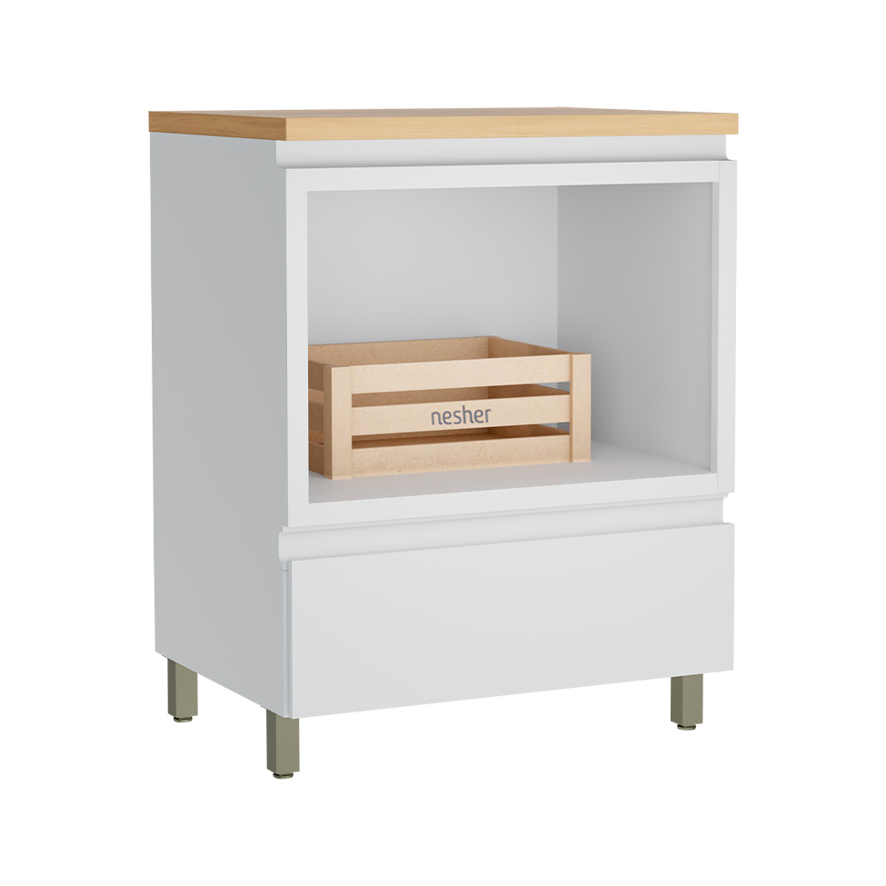 Balcão de Cozinha Rainha com Tampo 1 Gaveta Branco e Nature