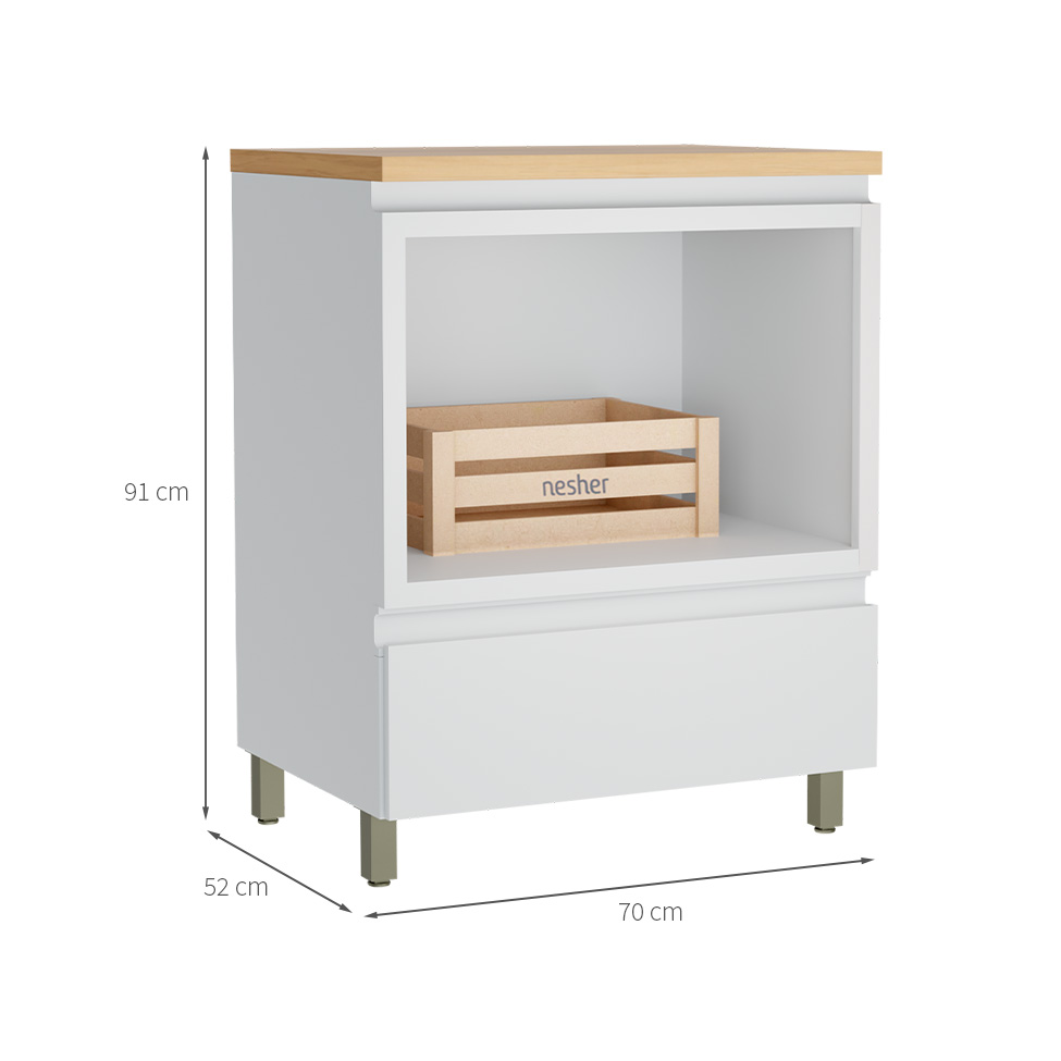 Balcão de Cozinha Rainha com Tampo 1 Gaveta Branco e Nature