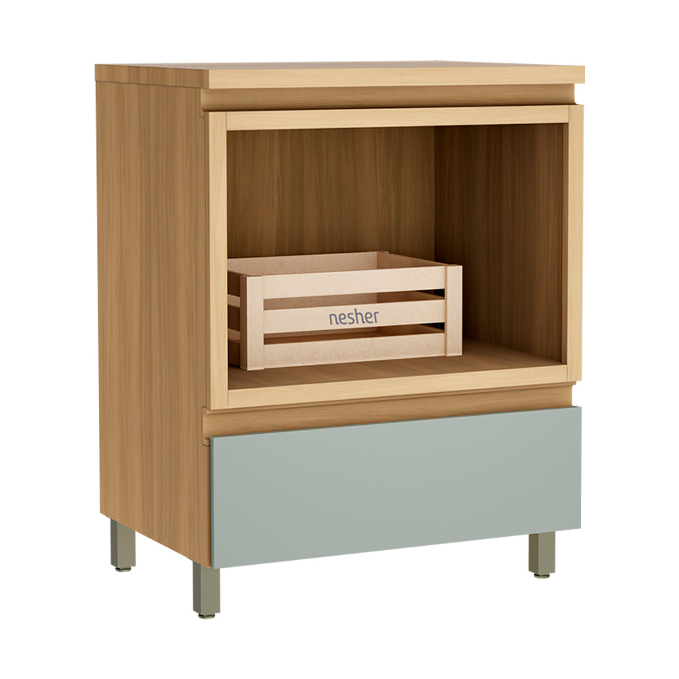 Balcão de Cozinha Rainha com Tampo 1 Gaveta Nature e Verde