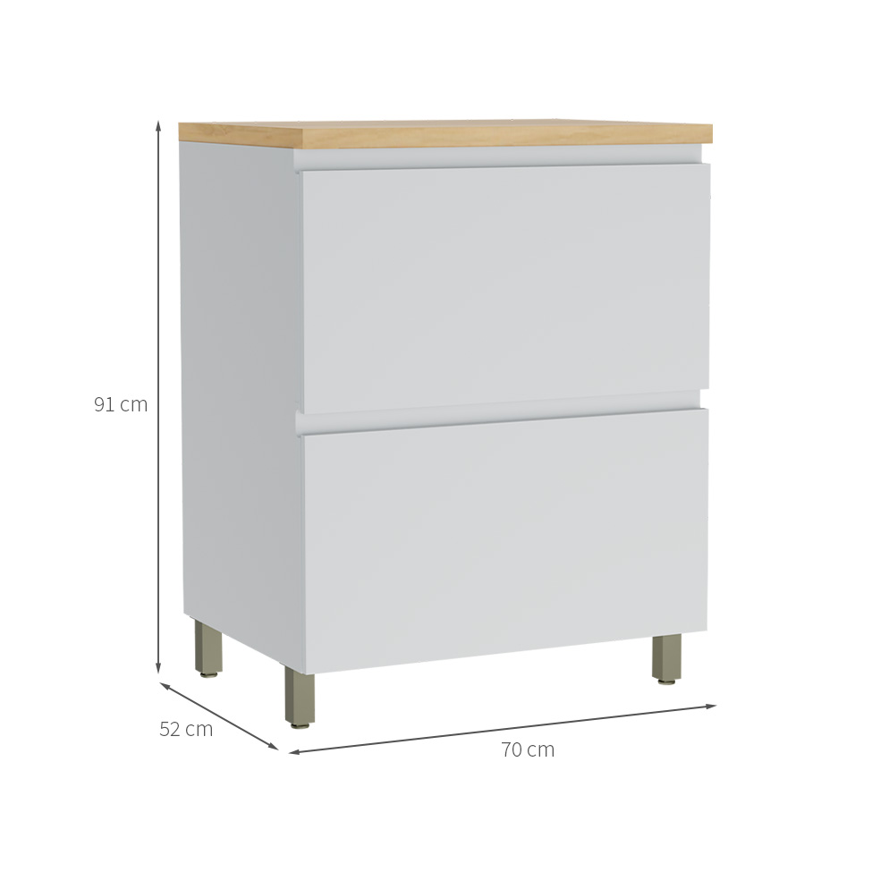 Balcão de Cozinha Rainha com Tampo 1 Porta 1 Gaveta Branco e Nature 70 cm