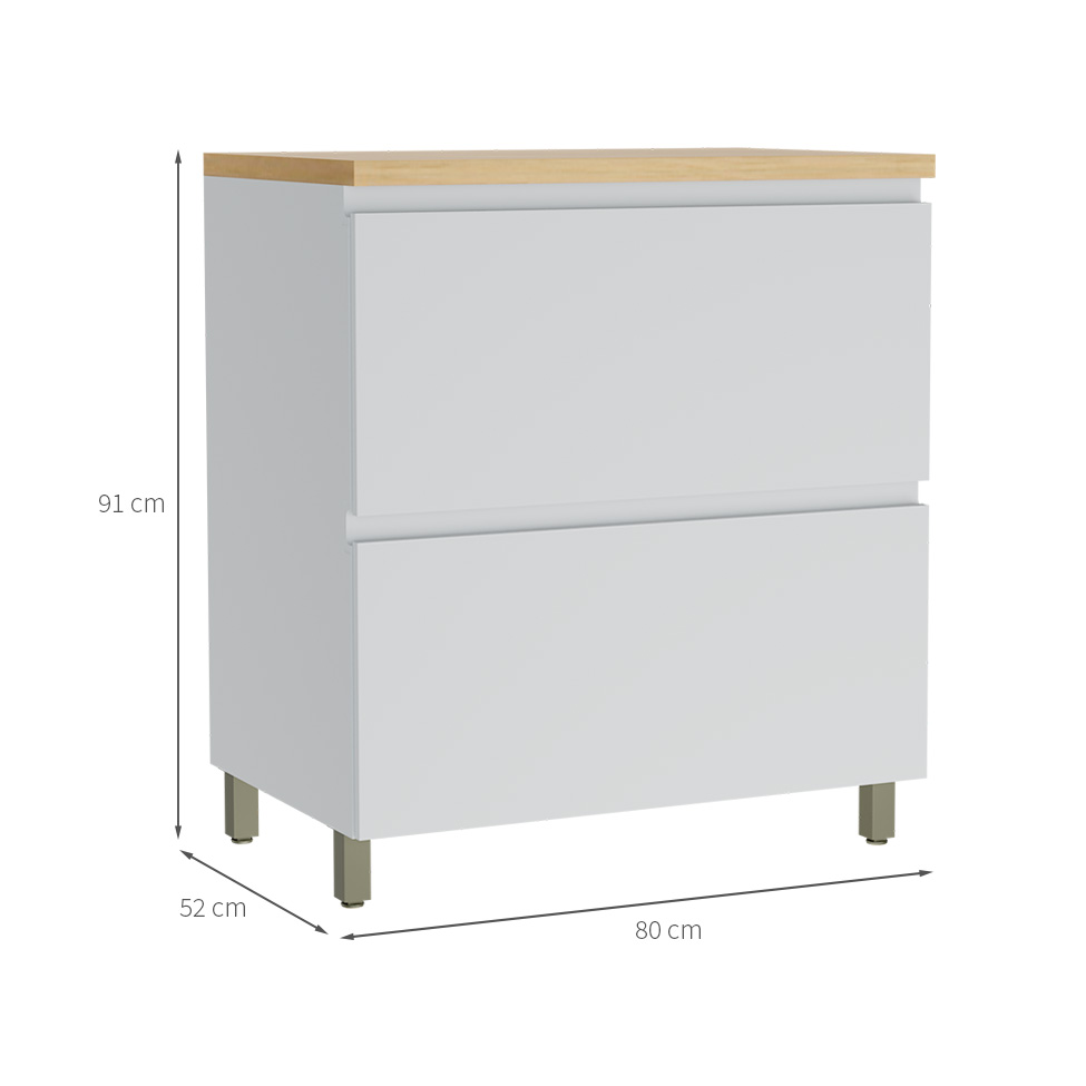 Balcão de Cozinha Rainha com Tampo 1 Porta 1 Gaveta Branco e Nature 80  cm