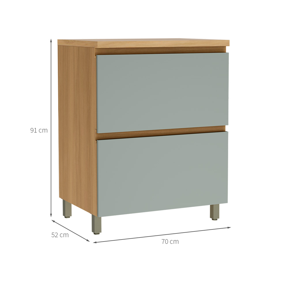 Balcão de Cozinha Rainha com Tampo 1 Porta 1 Gaveta Nature e Verde 70 cm