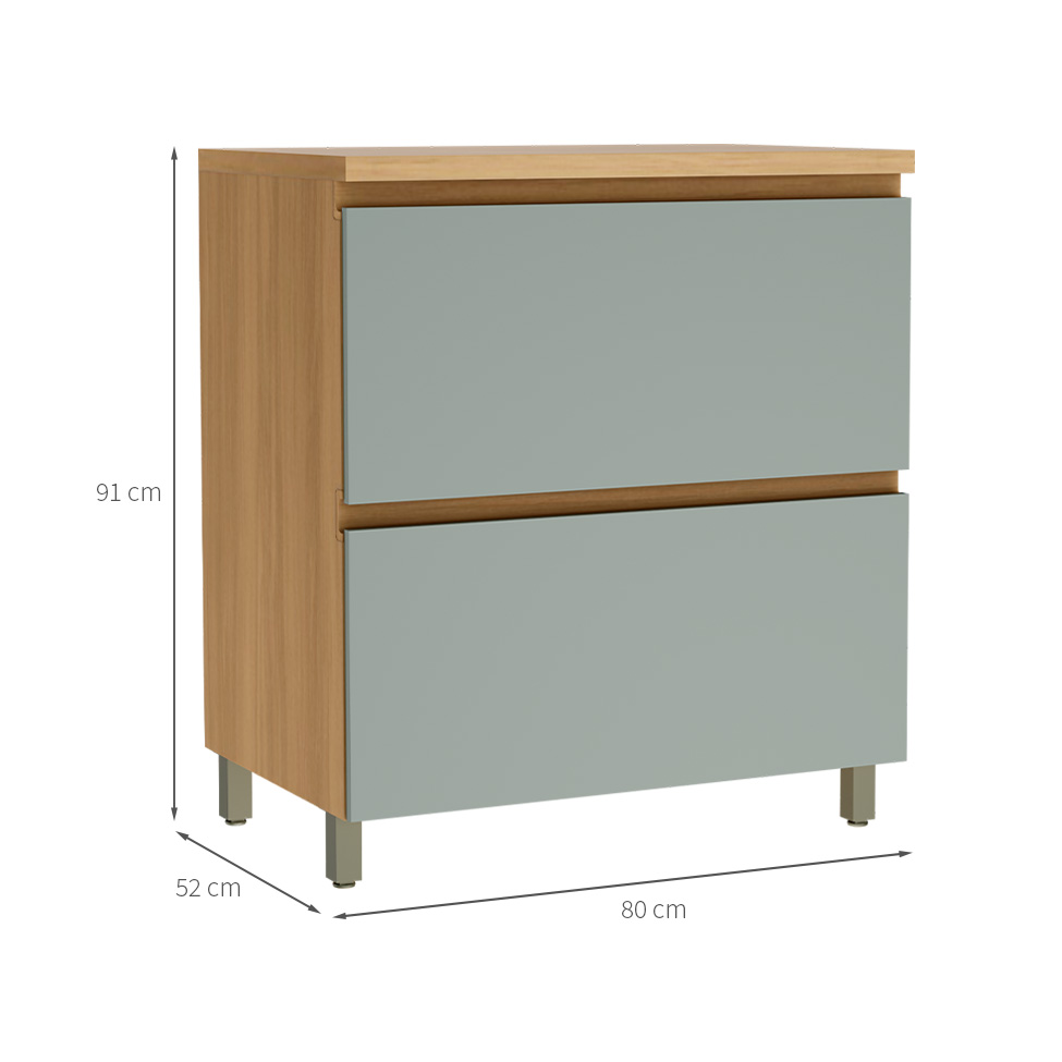 Balcão de Cozinha Rainha com Tampo 1 Porta 1 Gaveta Nature e Verde 80 cm