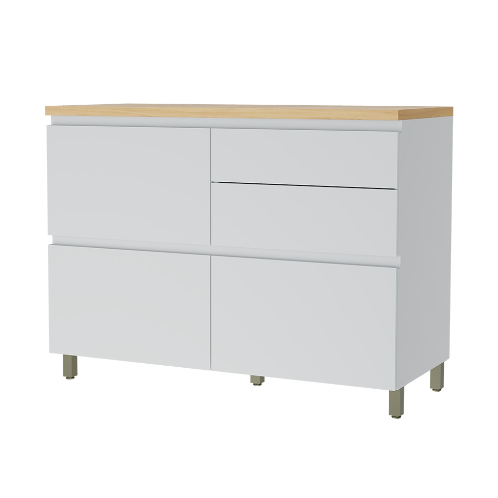 Balcão de Cozinha Rainha com Tampo 1 Porta 4 Gavetas Branco e Nature