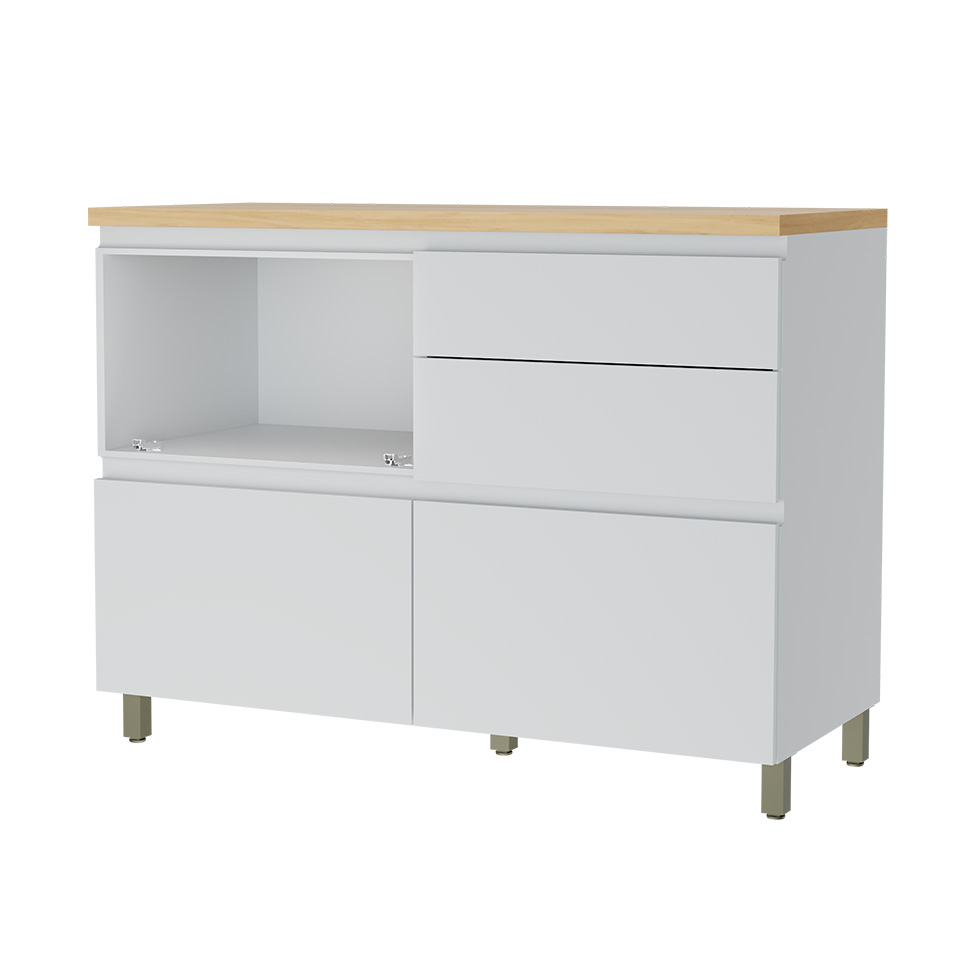 Balcão de Cozinha Rainha com Tampo 1 Porta 4 Gavetas Branco e Nature