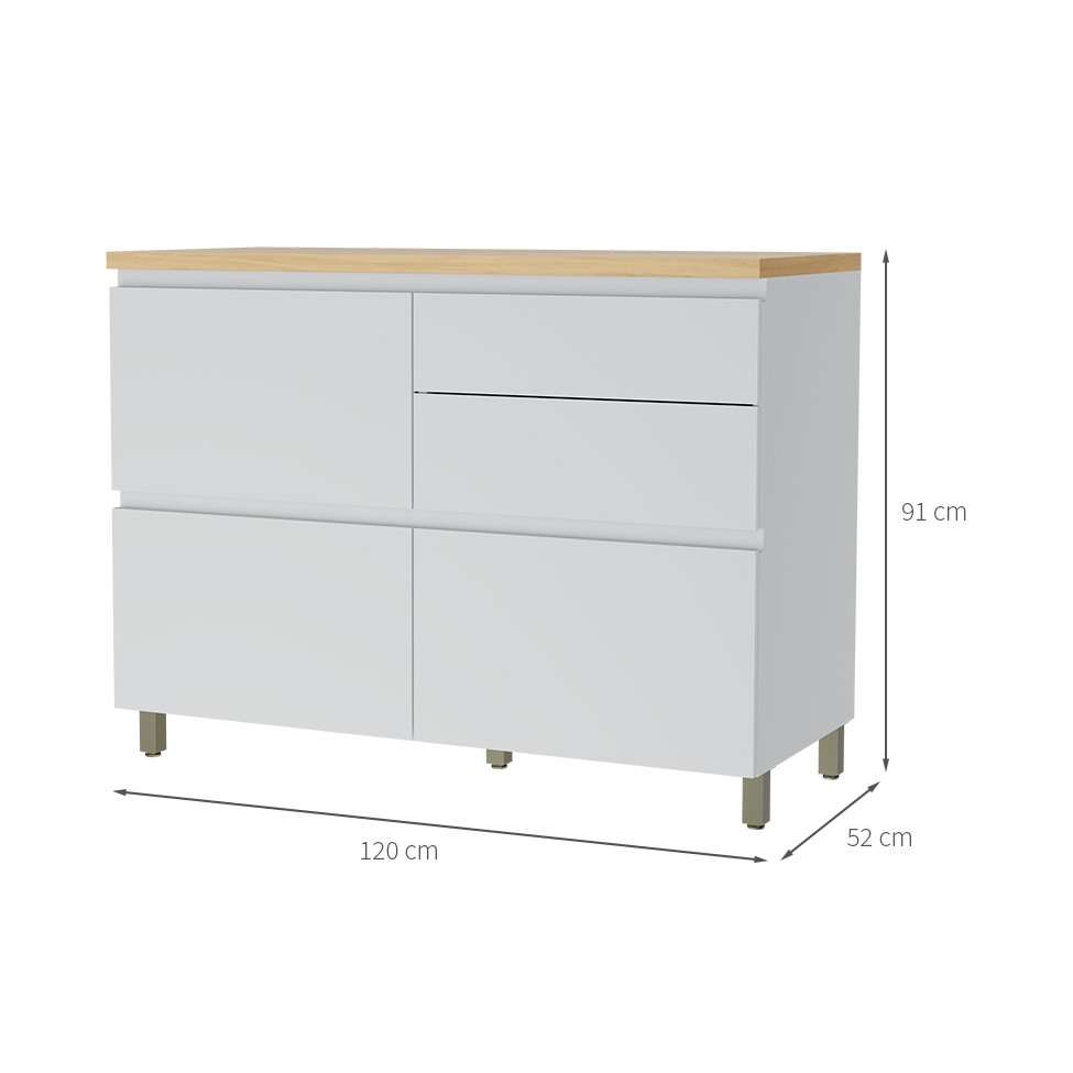 Balcão de Cozinha Rainha com Tampo 1 Porta 4 Gavetas Branco e Nature