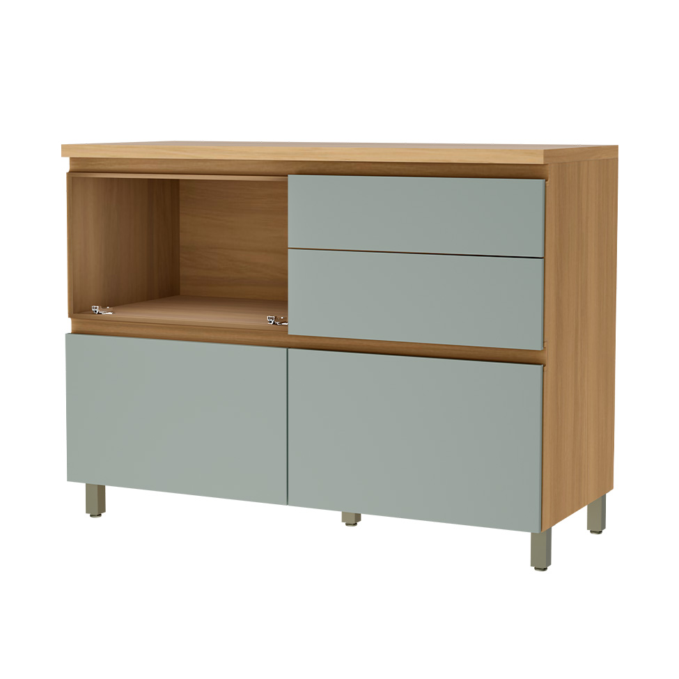 Balcão de Cozinha Rainha com Tampo 1 Porta 4 Gavetas Nature e Verde