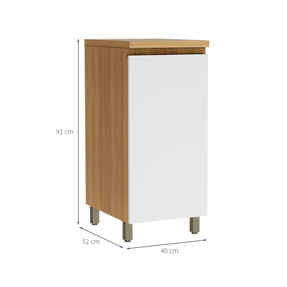 Balcão de Cozinha Rainha com Tampo 1 Porta Branco e Nature 40 cm