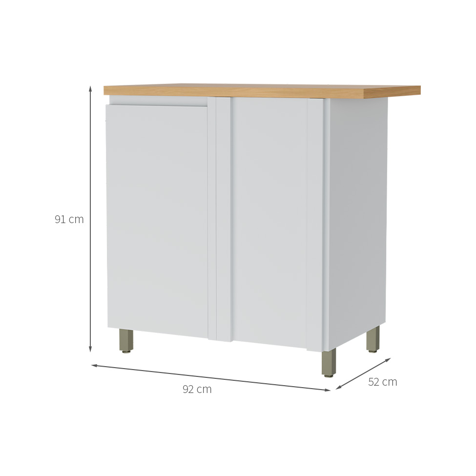Balcão de Cozinha Rainha com Tampo 1 Porta Branco e Nature 92 cm