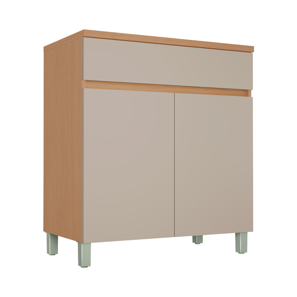 Balcão de Cozinha Realeza Premium com Tampo 2 Portas 1 Gaveta Carvalho e Greige