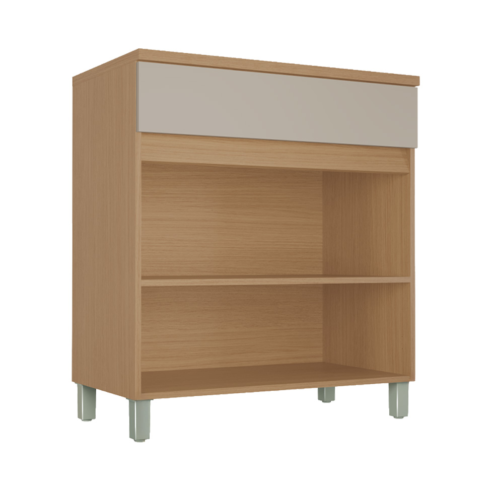 Balcão de Cozinha Realeza Premium com Tampo 2 Portas 1 Gaveta Carvalho e Greige