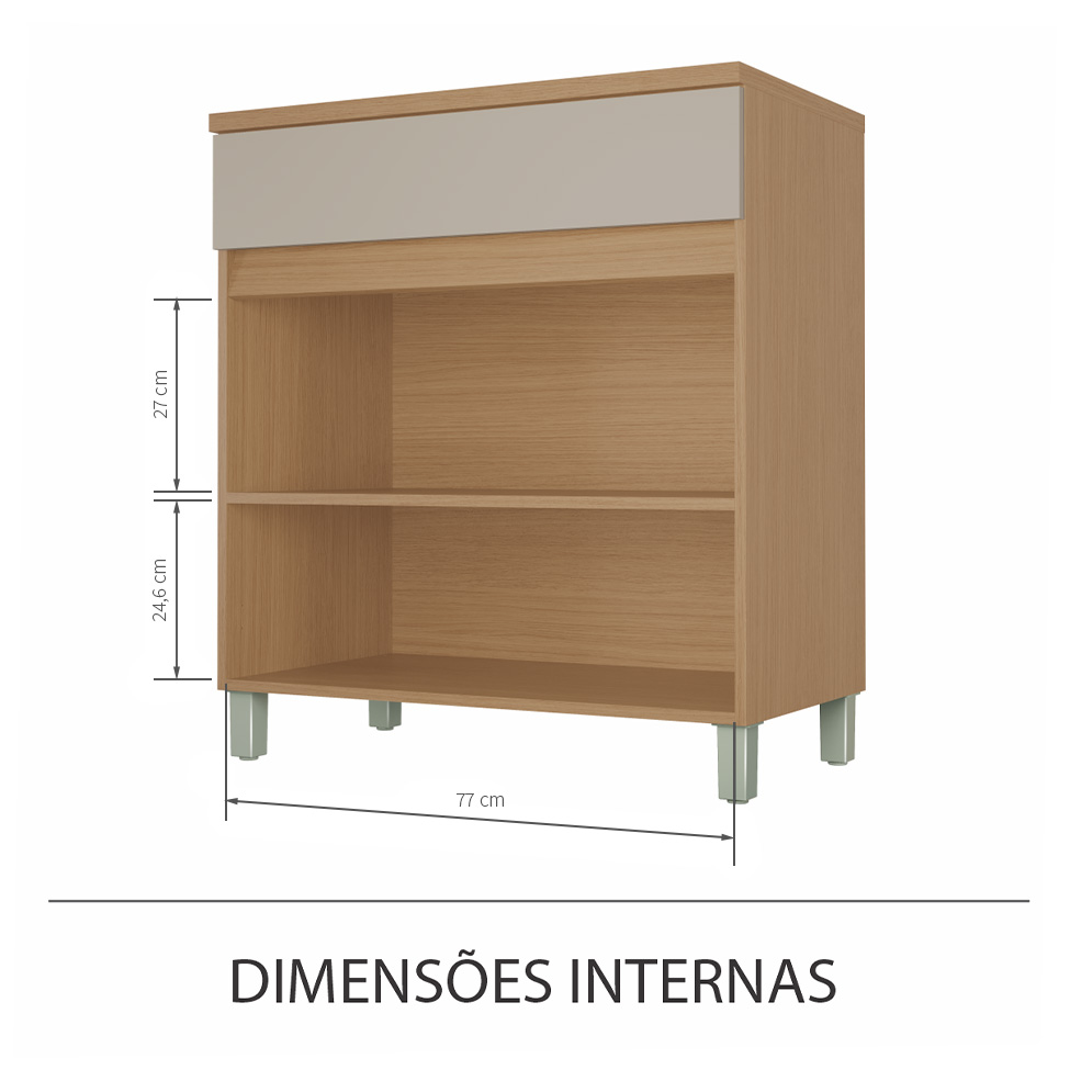 Balcão de Cozinha Realeza Premium com Tampo 2 Portas 1 Gaveta Carvalho e Greige