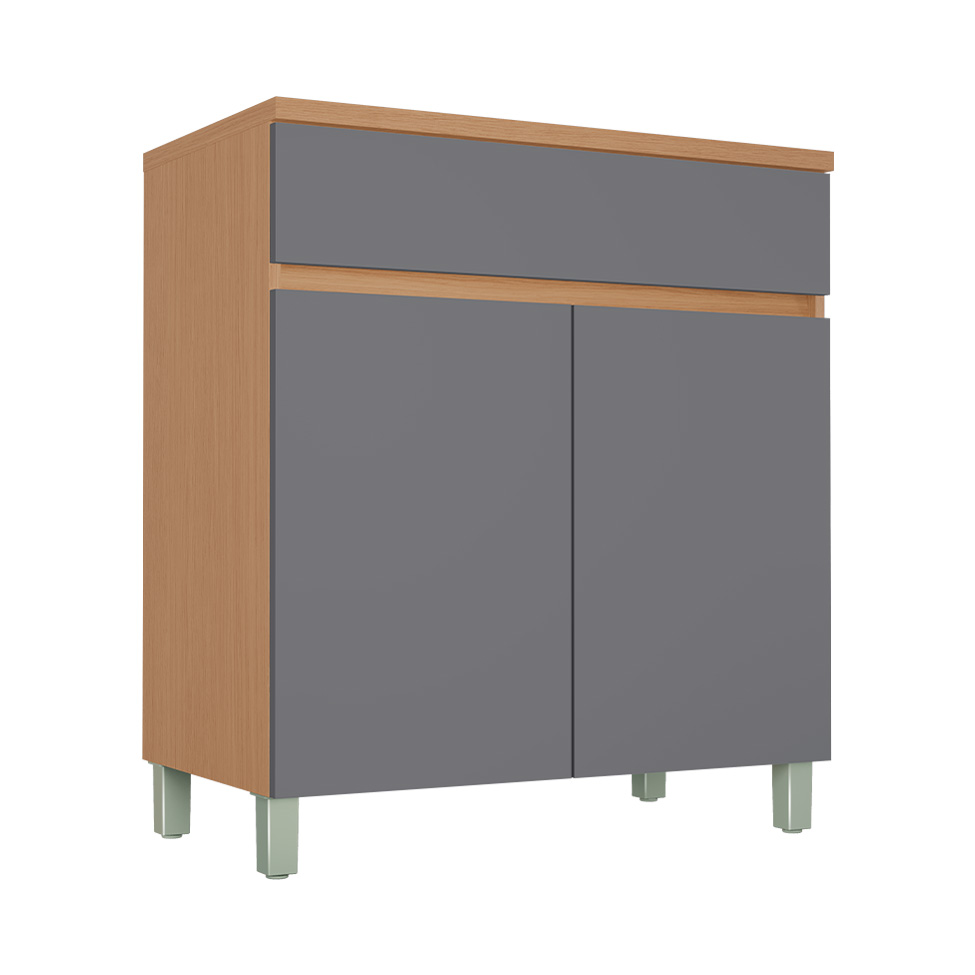 Balcão de Cozinha Realeza Premium com Tampo 2 Portas 1 Gaveta Carvalho e Titânio