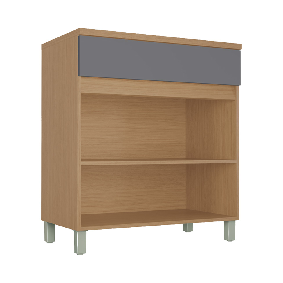 Balcão de Cozinha Realeza Premium com Tampo 2 Portas 1 Gaveta Carvalho e Titânio