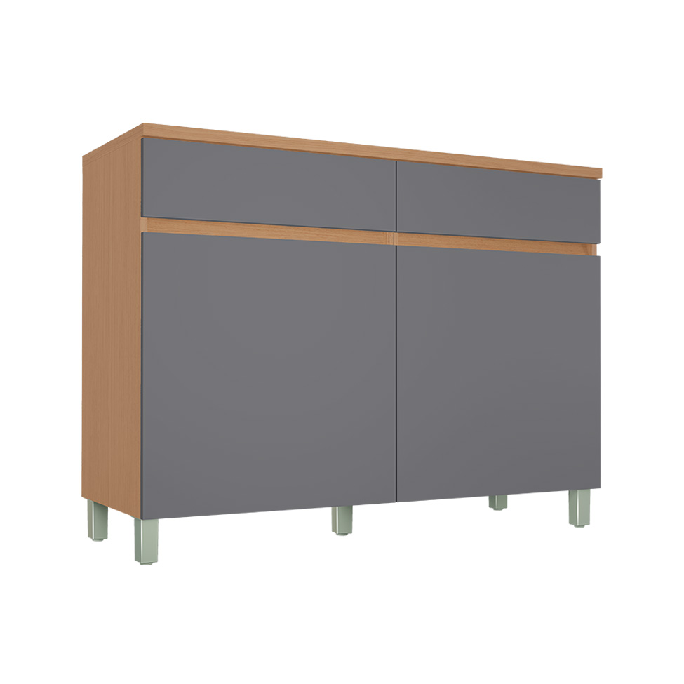 Balcão de Cozinha Realeza Premium com Tampo 2 Portas 2 Gavetas Carvalho e Titânio