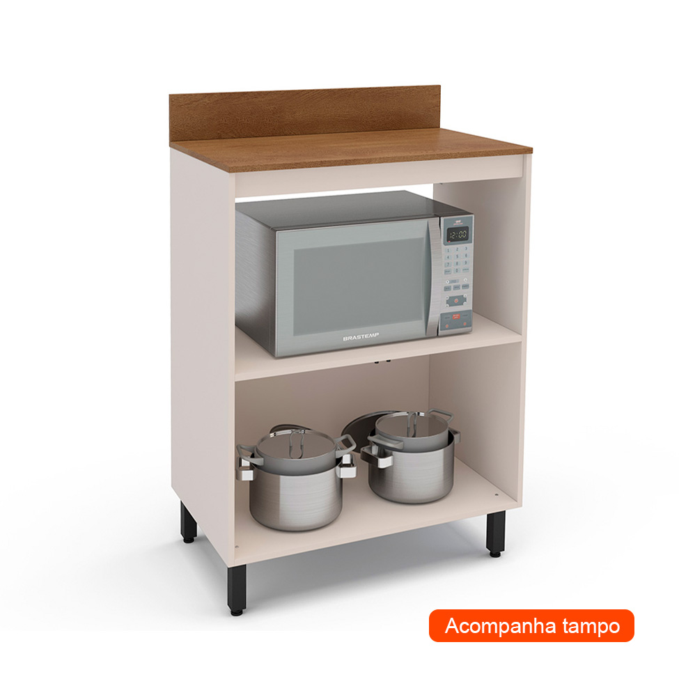 Balcão de Cozinha com Nicho Koya com Tampo 2 Portas Creme