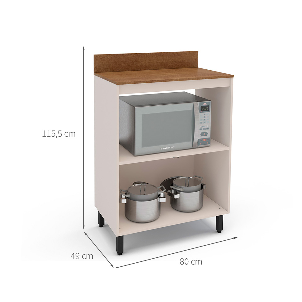 Balcão de Cozinha com Nicho Koya com Tampo 2 Portas Creme