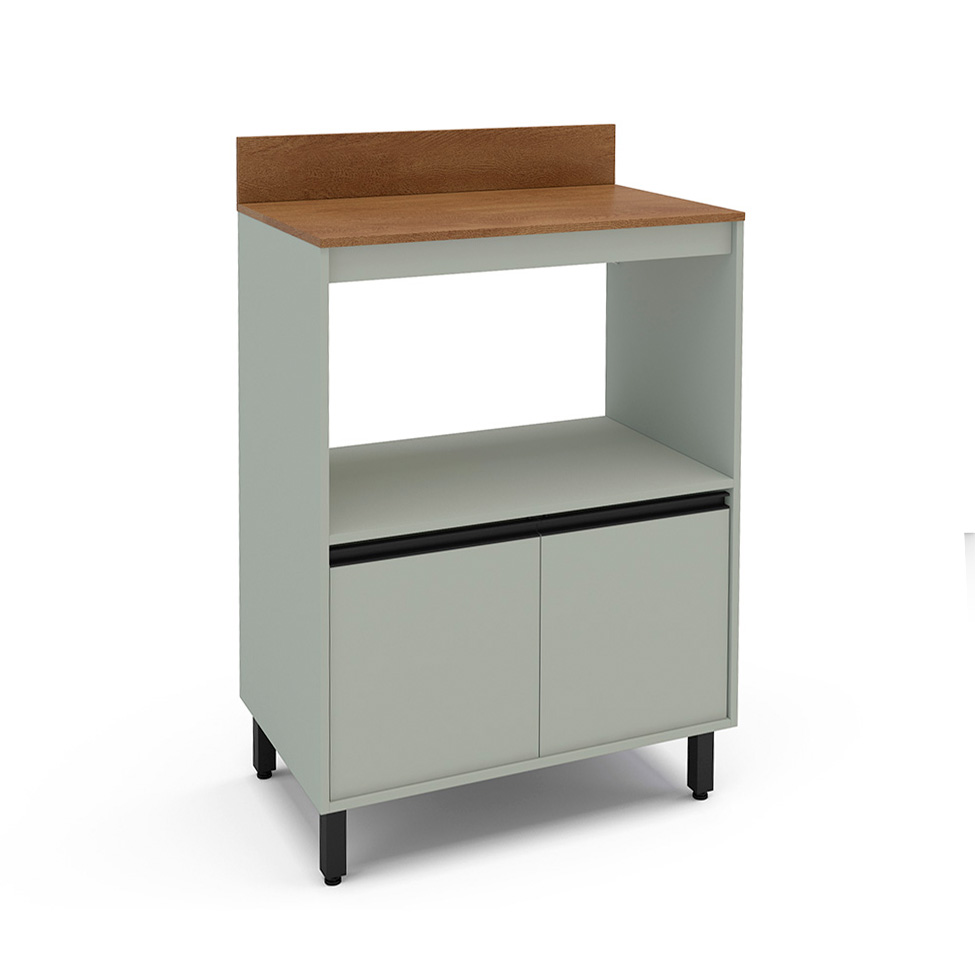 Balcão de Cozinha com Nicho Koya com Tampo 2 Portas Verde Oliva