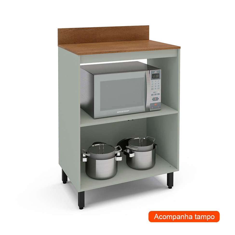 Balcão de Cozinha com Nicho Koya com Tampo 2 Portas Verde Oliva