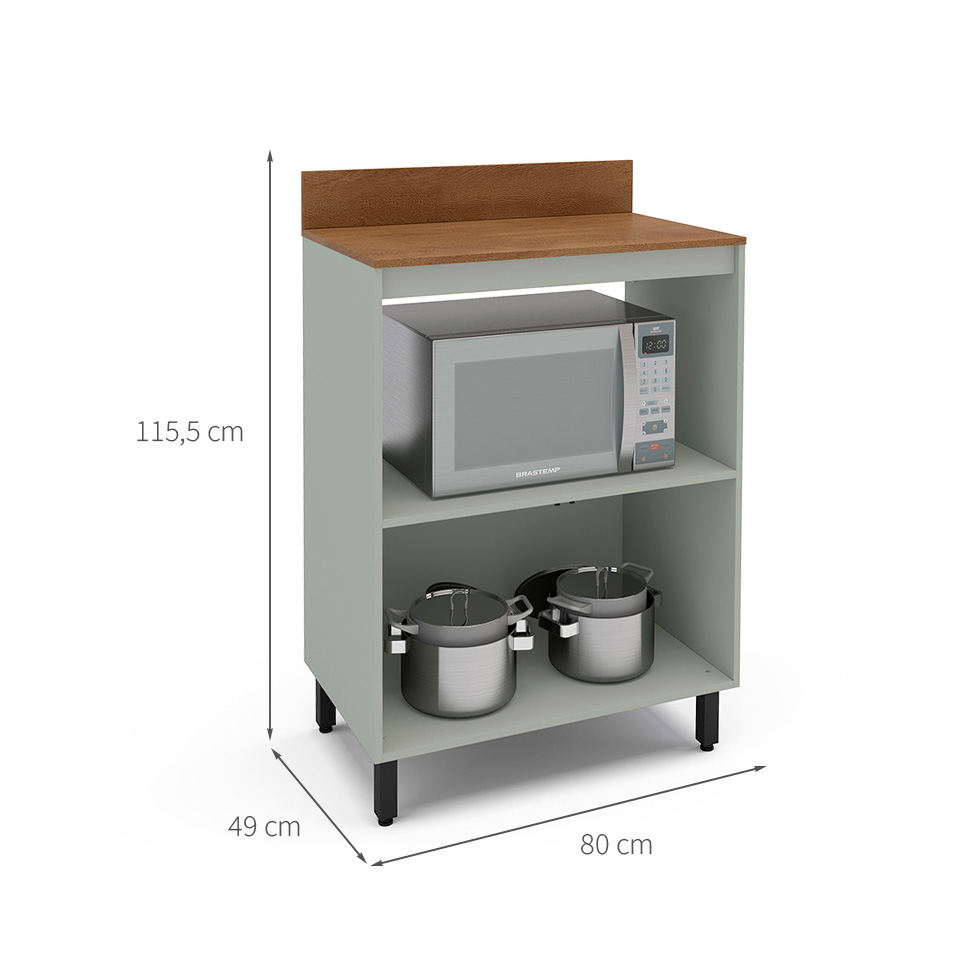 Balcão de Cozinha com Nicho Koya com Tampo 2 Portas Verde Oliva