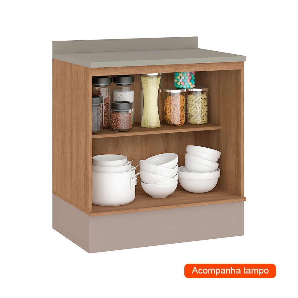 Balcão de Cozinha com Tampo Deseo 2 Portas Mel e Fendi