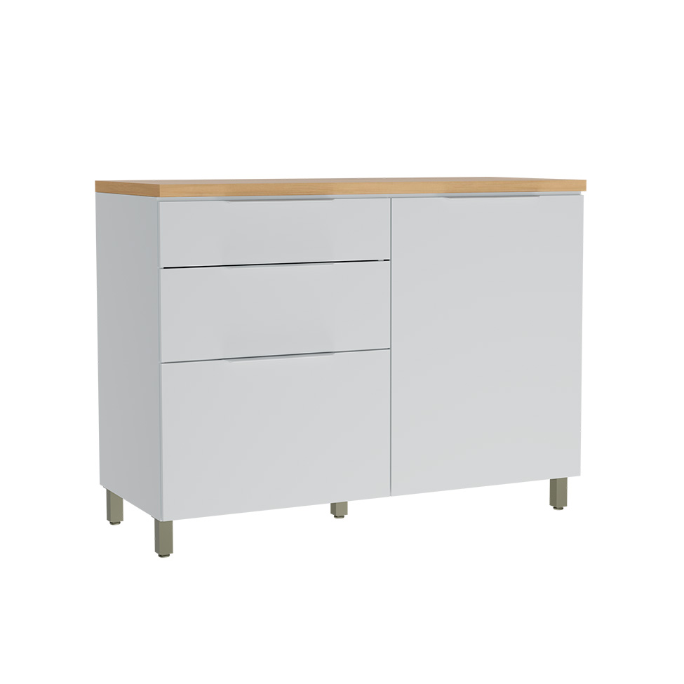 Balcão de Cozinha com Tampo Marquesa 100% MDF 1 Porta 3 Gavetas Branco e Nature