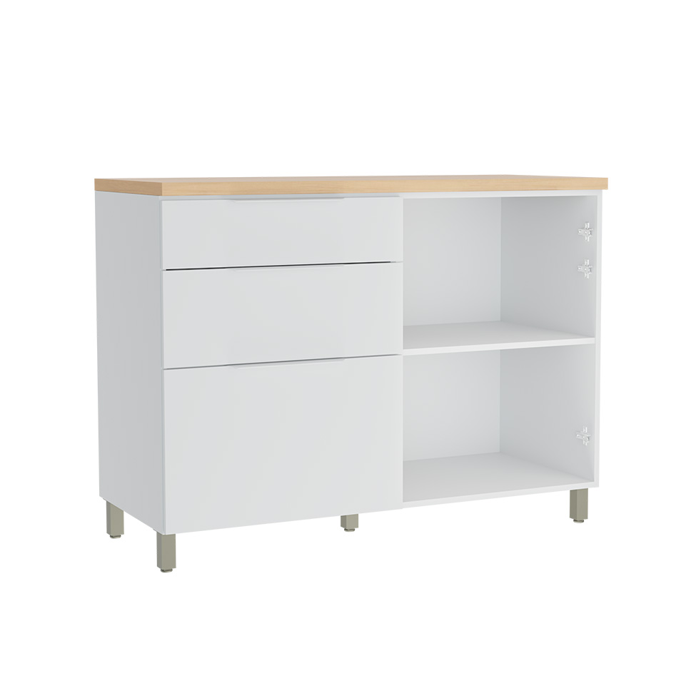 Balcão de Cozinha com Tampo Marquesa 100% MDF 1 Porta 3 Gavetas Branco e Nature