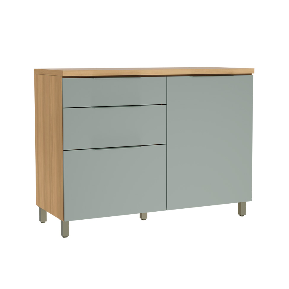 Balcão de Cozinha com Tampo Marquesa 100% MDF 1 Porta 3 Gavetas Verde e Nature