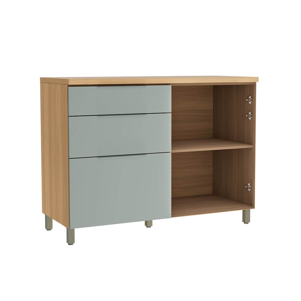 Balcão de Cozinha com Tampo Marquesa 100% MDF 1 Porta 3 Gavetas Verde e Nature