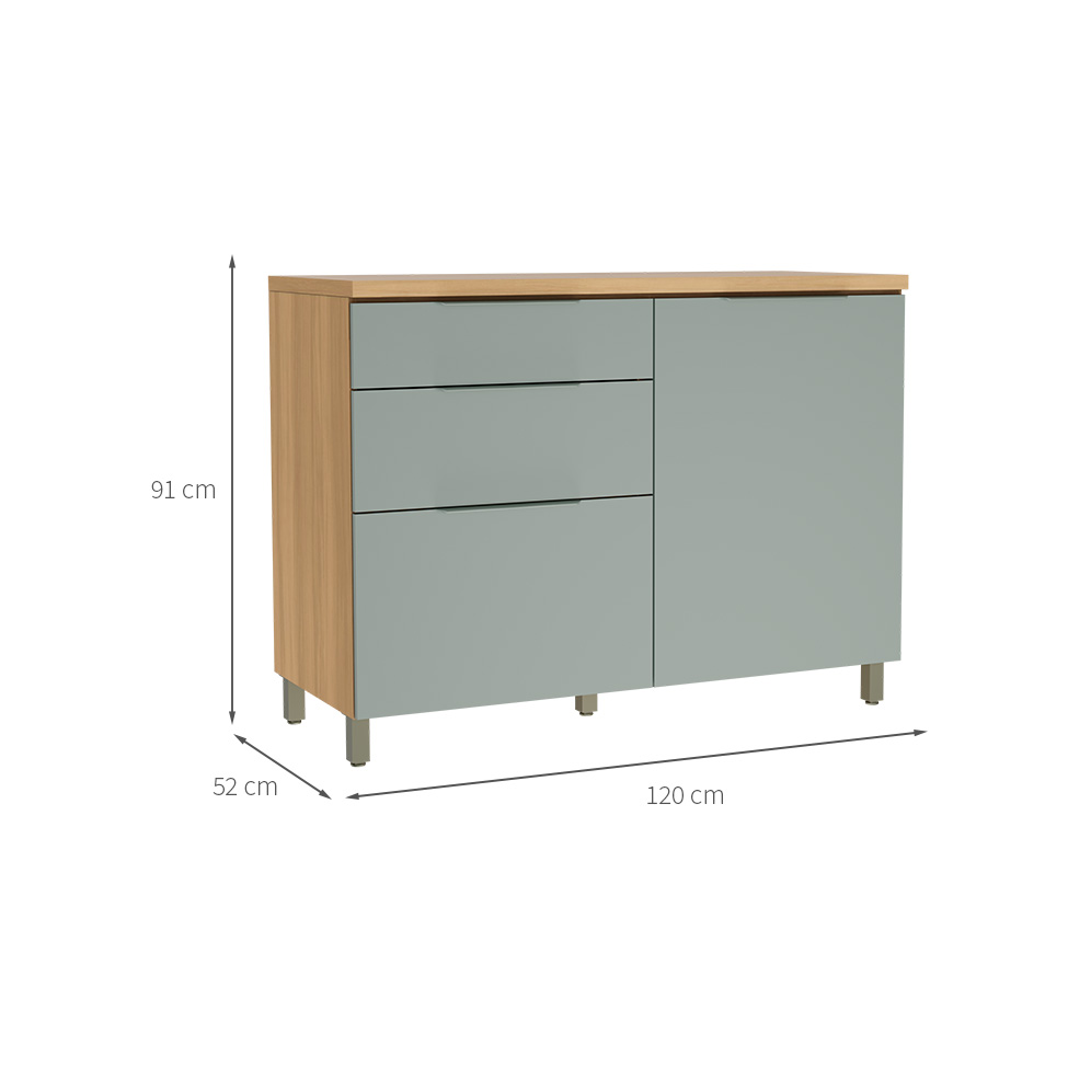 Balcão de Cozinha com Tampo Marquesa 100% MDF 1 Porta 3 Gavetas Verde e Nature