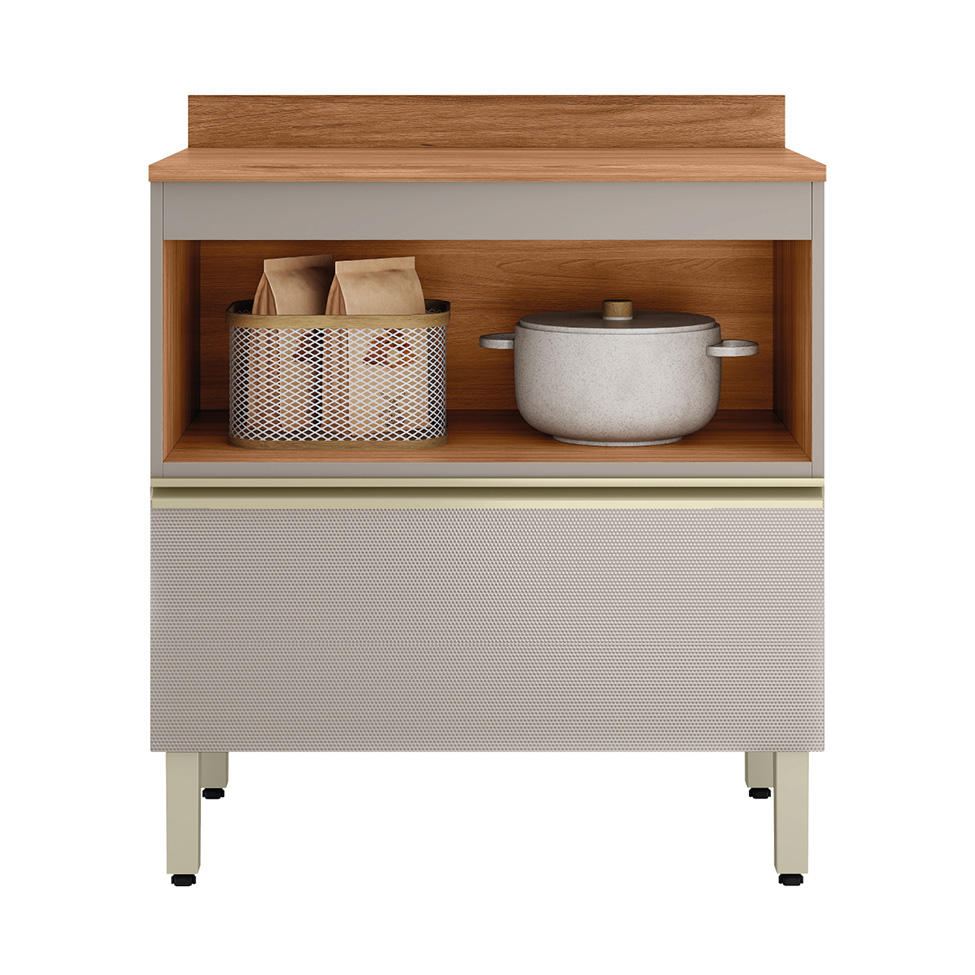 Balcão de Cozinha com Tampo Proença 1 Porta 1 Gaveta Bege e Nogueira